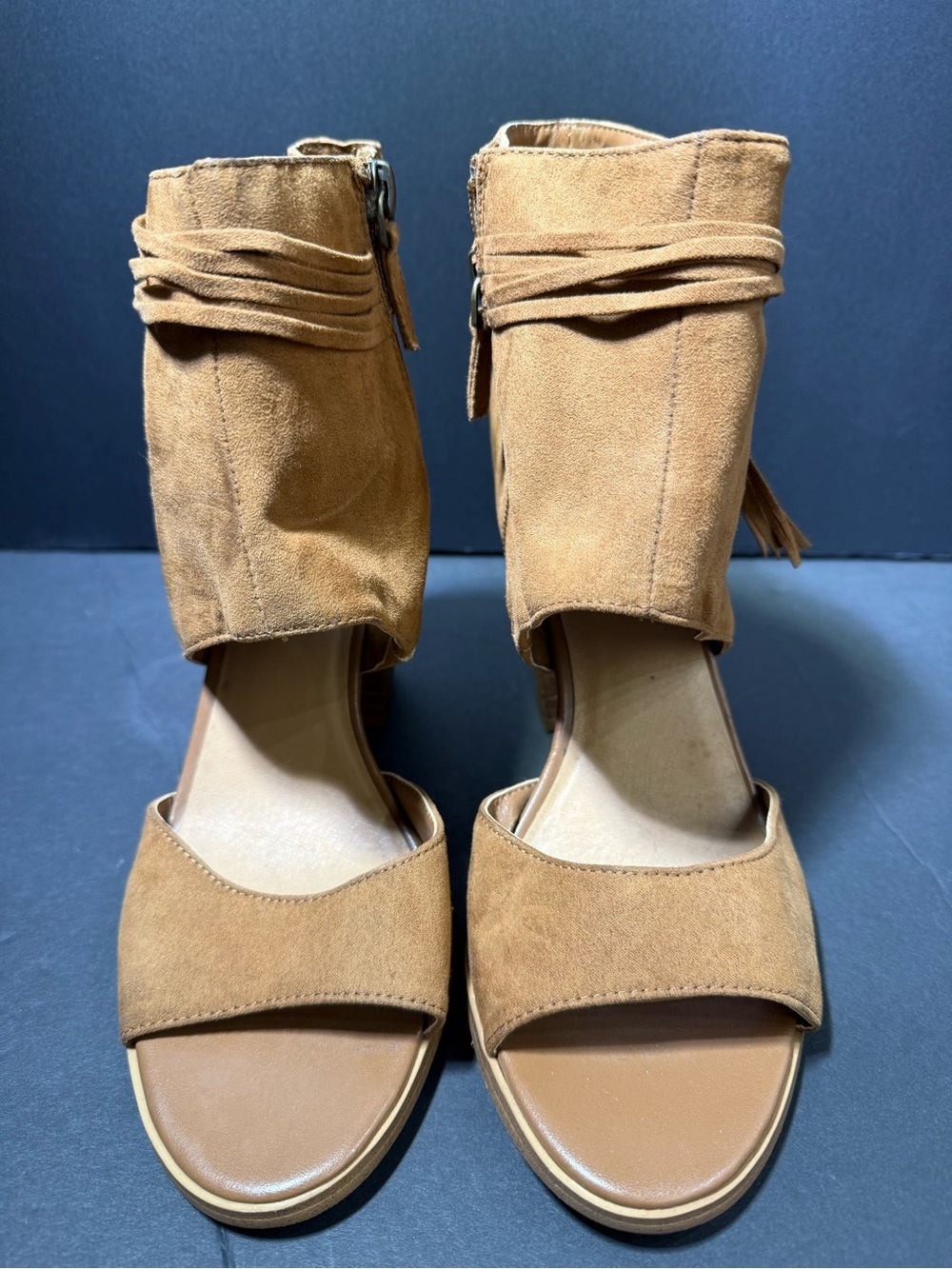 Western rodeo boho Indie festival Suede Open-Toe Ankle Wrap Block Heel Sandals - Picture 3 of 9